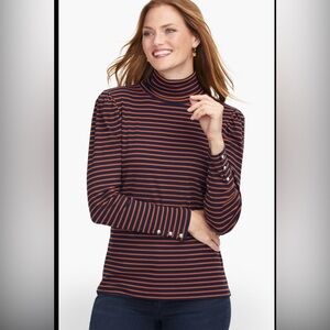 Talbots Petite Navy and Rust Striped Top. Size S
